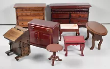 Dollhouse Miniature Furniture: 3 Dressers, 4 Small Tables, 1 Writing Desk