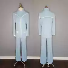 70s Three Piece Blue Polyester Leisure Suit Set Act III Sailor Collar