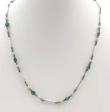 Art Deco Emrichs Platinon Enamel Green Crystal Seed Pearl Necklace Rare 16in