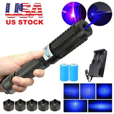 450nm Blue Burning Laser Pointer SOS Adjustable Visible Beam Light & 5 Caps US