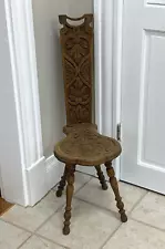 Antique 1900s Tall Scottish Carved Hall & Spinning Oak Chair 34 3/4"