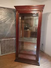 64286 Antique Victorian Oak Bow Glass Curio Cabinet