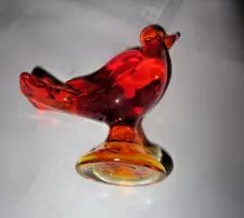 Vintage Viking Glass Persimmon Orange 5" bird with swirl Base with sticker