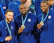 2024 Paris Olympics LEBRON JAMES & STEPHEN CURRY Glossy 8x10 Photo Gold Medal