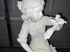 RARE VINTAGE GIRL GARDEN STATUE GIRL WITH BIRD 36” TALL