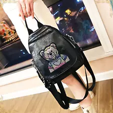 DESIGNER LEATHER Women Rhinestone Bear Bag Stylish Travel Crossbody Backpack