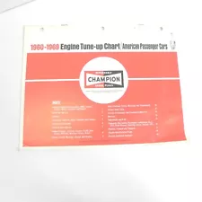 VINTAGE 1960-1969 CHAMPION SPARK PLUGS ENGINE TUNE UP CHART FOR AMERICAN CARS