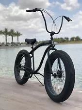 MENS SIKK UFO 7 SPEED FAT TIRE BEACH CRUISER BICYCLE BLACK FRAME BLACK WHEELS