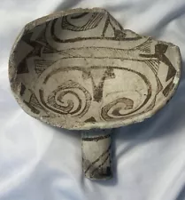 Ancient Native American Anasazi Pottery, Ladle w/ Black on White Design