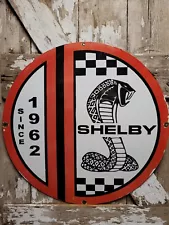 VINTAGE SHELBY PORCELAIN SIGN 30" BIG COBRA 1962 SPORT CAR DEALER SALES SERVICE