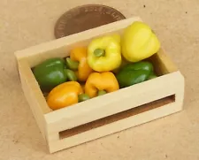 8 Mixed Bell Peppers & Wooden Crate Tumdee 1:12 Scale Dolls House Vegetable Tic