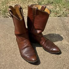 Vintage Tony Lama Brown Leather Cowboy Boots Size 12D Roper Western Rodeo 2514