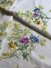 Vintage Hand Embroidered Tablecloth ~Linen