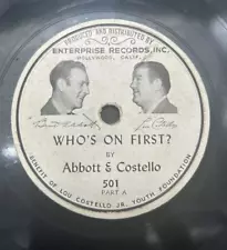 Abbott & Costello, Who's On First, Enterprise Records 1947 Classic Baseball 78