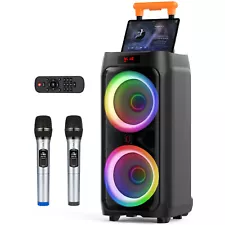 JYX Large Karaoke Machine for Adult + 2 Mic Bluetooth Party Speaker with Wheels