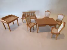 Vintage 7-piece Oak Dollhouse Furniture Dining Settee Japan