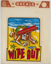 1960ʻs "WIPE OUT" Vintage LARGE IMPKO Water Slide Decal VG+ 6.4 X 8.8