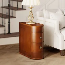 Retro Bedside Table Nightstand End Side Organizer Storage with 2 Drawers Bedroom