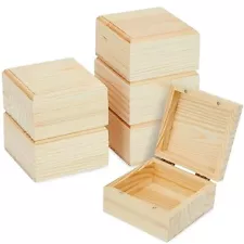 6 Pack Unfinished Wooden Boxes with Hinged Lids, Pinewood Magnetic Wood Box f...