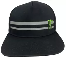 Monster Energy Drink Hat Cap Snap Back Adjustable Black Gray 2 Stripe