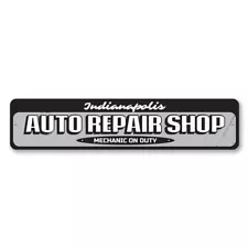 Auto Repair Shop Sign, Personalized Garage Location City Metal Decor Sign