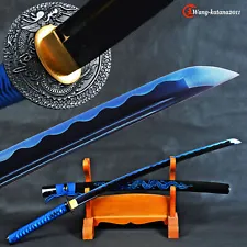 All Blue Katana 1095 Steel Battle Ready Japanese Samurai Sharp Functional Sword