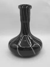 8” x 6.5" Hookah Art Glass Bottle Vase Black Dark Purple with White Stripe