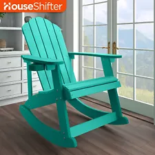 Outdoor Rocking Chair Adirondack Seat Patio Plastic Wide Backrest w/ Cup Holder