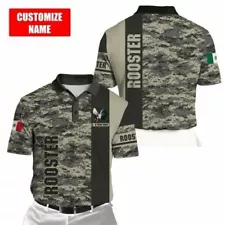 Mexico Rooster Polo Shirt Mexican Army Military Camouflage Custom Name Shirt