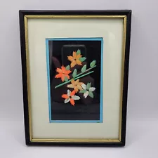 Vintage 1992 Small Hand Crafted Framed Dried Leaves Wall Art Signed Front & Back