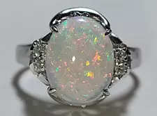 Solid platinum 1.53 carat natural opal diamond ring 5.34 grams sz 5.25 - pt900