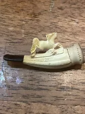 Antique Meerschaum Carved Horse and Amber Pipe with Original Case