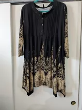 Labor Day Sale $8.99 White Mark Plus Size 1X Black & Khaki Shark Tail Side Hems