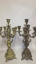 Hollywood Regency Vintage Baroque Style Brass Candelabra Pair 18" Tall