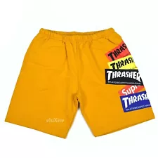 NWT Supreme Thrasher Multi Logo Sweatshorts Gold Mens M FW21 Winter DS AUTHENTIC