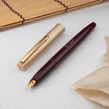 VINTAGE 1950's CREST Burgundy Celluloid Metal Cap 14K Semi Flex Nib Fountain Pen