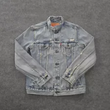 Levis Jacket Mens Medium Light Wash Denim Distressed Cowboy Trucker Work Wear