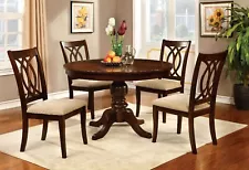 Transitional Brown Cherry Dining Room Furniture 5pc Dining Set Round Table Chair