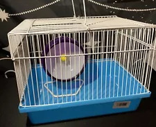 Metal & Plastic Cage For Small Pets Like Hamster, Mouse, Includes Stand Up Wheel