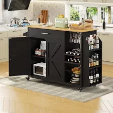 Kitchen Island Cart on Wheels,Rolling Kitchen Cart with Storage Cabinet & Drawer