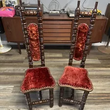 Pair Antique Vintage 1900's Jacobean Spanish Hall Prayer Chair Gothic Revival 2