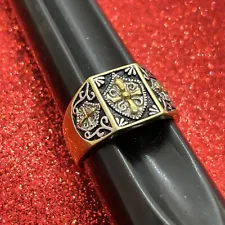 Knights Templar Crest Two Tone Men Ring Jewelry Size 12.25