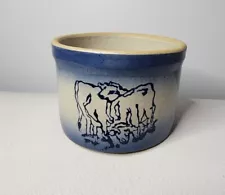 Rare vintage crock pottery blue cows farm life farmhouse