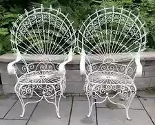 Pair Mid Century Salterini Wrought Iron & Metal " Peacock " Chairs in GUC