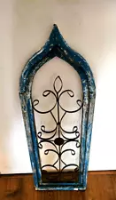 Arched Blue French Country Distressed Window Frame, Architectural Decor