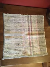 Vintage 1940s-50s Hand Made Multi-Color Woven Rag Rug Size 21x21.5"