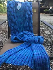 Crochet Mermaid Tail Blanket Girls Blue Teal Purple Cotton Handmade