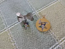 Two Vintage Eastern star items Bow Pin and charm