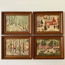 4 Vintage Grandma Moses C. &. A. Richards Framed Art S-951, S-952, S-955, S-958