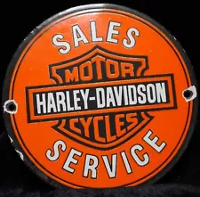 Harley Davidson Motorcycle Porcelain Sign Old Bike Dealer Sales Service 6 Inch